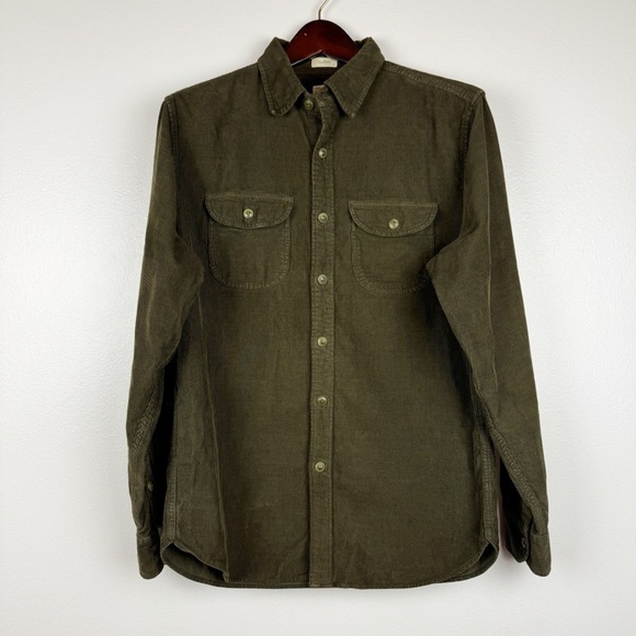 J. Crew Men’s Garment Dyed Corduroy Button Down Cotton Workshirt Green Size S - Picture 1 of 5